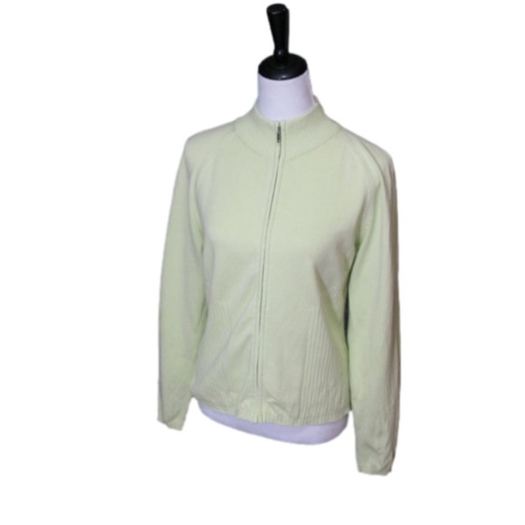 TALBOT'S Lime Green Zip Front Cardigan Size Medium - Picture 1 of 7